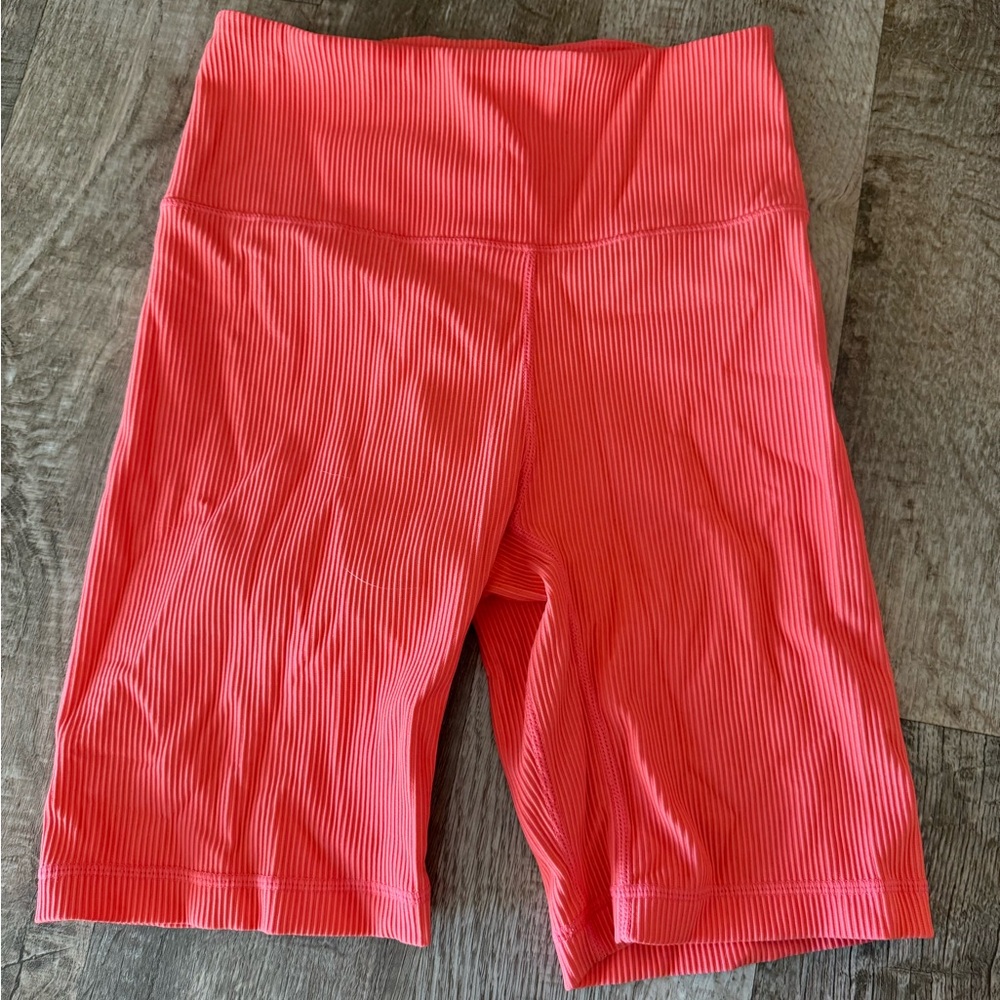 Vibrant Coral Women's Ribbed Bike Shorts